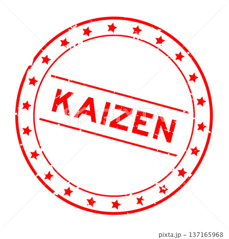 Grunge red kaizen word round rubber seal stamp on white background 137165968