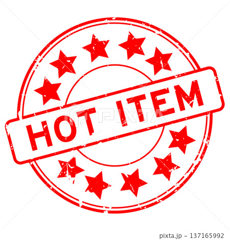 Grunge red hot item word with star icon round rubber seal stamp on white background Grunge red hot item word with star icon round rubber seal stamp on white background 137165992