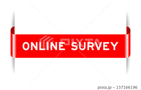 Red color inserted label banner with word online survey on white background 137166196