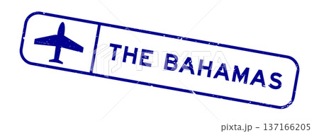 Grunge blue the bahamas word with plane icon square rubber seal stamp on white background 137166205