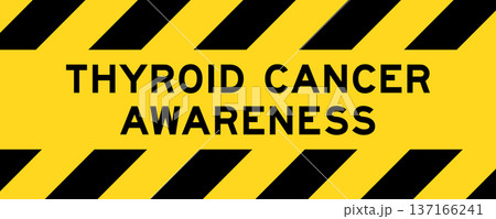 Yellow and black color with line striped label banner with word thyroid cancer awareness 137166241