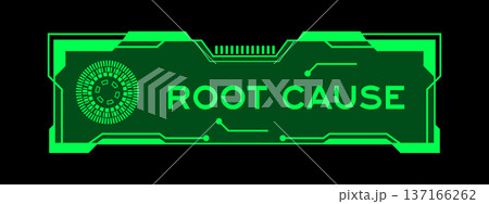 Green color of futuristic hud banner that have word root cause on user interface screen on black background 137166262
