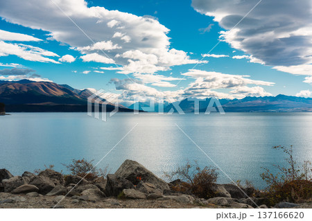 Scenic view of Southern Alps mountain with Lake Pukaki in New Zealand Scenic view of Southern Alps mountain with Lake Pukaki in New Zealand 137166620