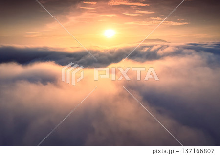 Sunrise shines over sea of fog in the morning 137166807