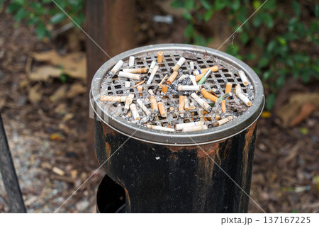 Ashtray filled with many used cigarette butts and ashes, smorking filter and health concerns Ashtray filled with many used cigarette butts and ashes, smorking filter and health concerns 137167225