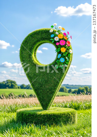 自然の中にある芝生で作られたロケーションピン 137167473