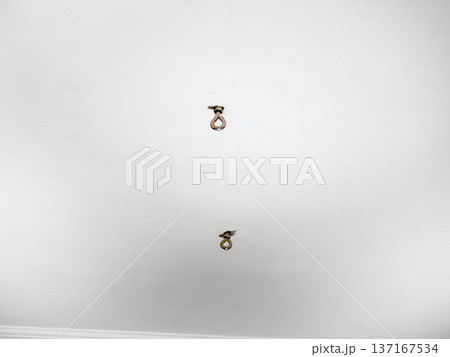hammock hooks on a white ceiling. Metal mount on the ceiling. Reliable fastening. 137167534