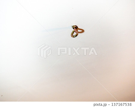 hammock hook on a white ceiling. Metal mount on the ceiling. Reliable fastening. 137167538