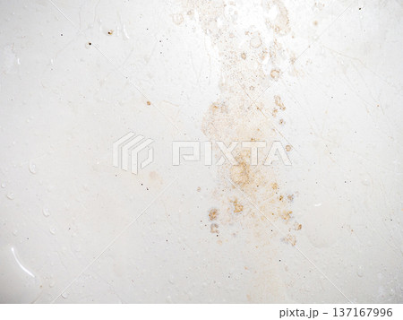 Mold on bathroom enamel. Mold spores in the bathroom. Black dots on a white background. A problem for everyday life. The need for a cleaning agent. 137167996