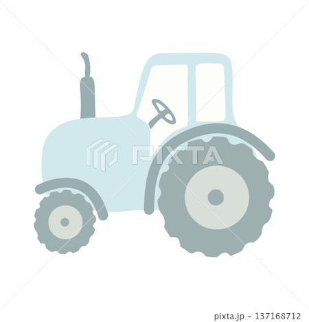 Light blue tractor illustration isolated on white background Light blue tractor illustration isolated on white background 137168712