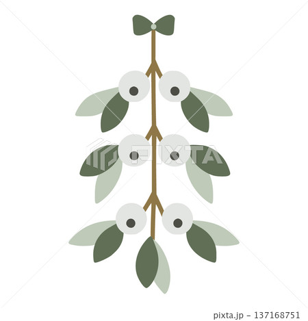 Scandinavian christmas mistletoe branch with white berries and green leaves 137168751