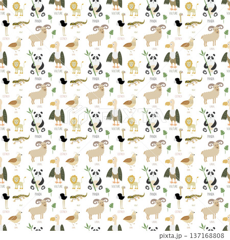 Cartoon animal characters creating seamless pattern for education 137168808