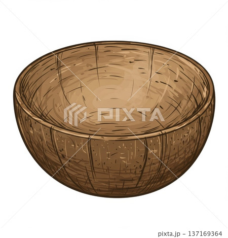 Empty Brown Wooden Bowl Illustration 137169364