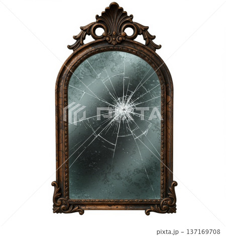 Broken Antique Mirror with Ornate Frame 137169708