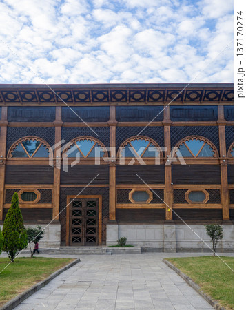 Part of a wooden structure. Theater made of wood. Architecture made from natural materials.  Summer theater in Batumi 137170274