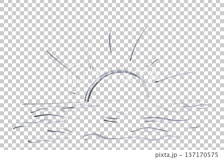 the sun setting over the sea drawn with a black marker 137170575