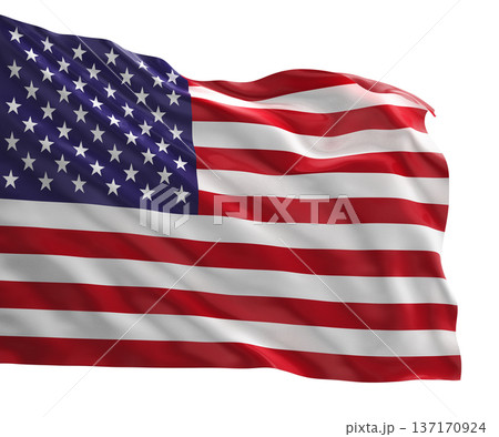 Realistic 3D render of the United States of America national flag, high quality fabric texture.	 137170924