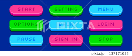 8bit retro pixel art buttons, interface menu...のイラスト素材 [137171035] - PIXTA