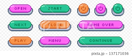 8bit retro pixel art buttons, interface menu...のイラスト素材 [137171036] - PIXTA
