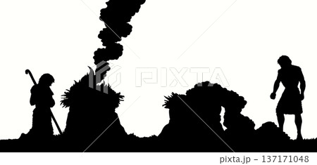 Vector drawing. Man Offers a Sacrifice to God 137171048