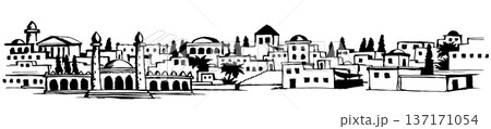 Vector drawing. Old arabic city Vector drawing. Old arabic city 137171054