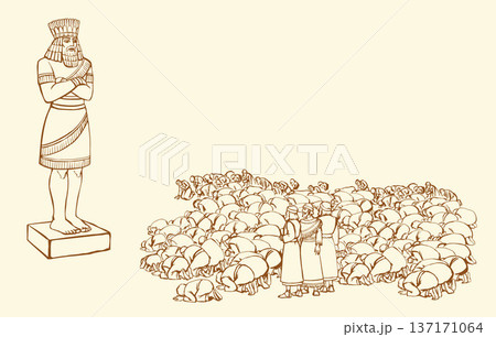 Vector drawing. People bowing befor idol 137171064