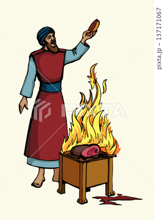 Vector drawing. Man cooking food 137171067