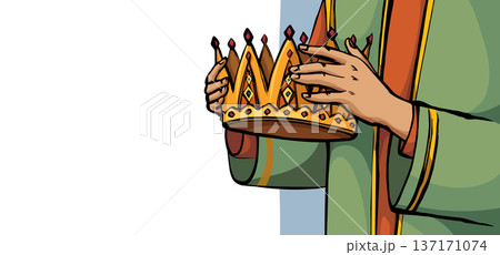 Vector drawing. Hands holds a crown 137171074
