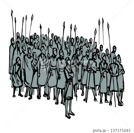 Vector drawing. Many strong soldiers 137171081