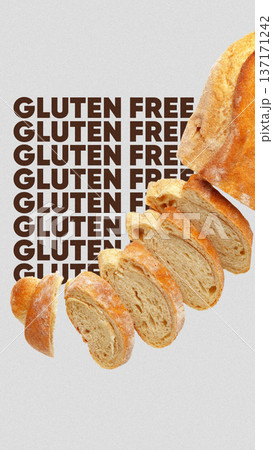 Gluten free bread sliced and arranged with text on a simple background for Easter celebration 137171242