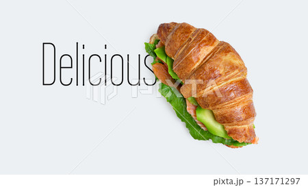 Sandwich croissant in plate for breakfast close up Sandwich croissant in plate for breakfast close up 137171297