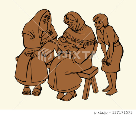 Vector drawing. Mother and father with a baby 137171573