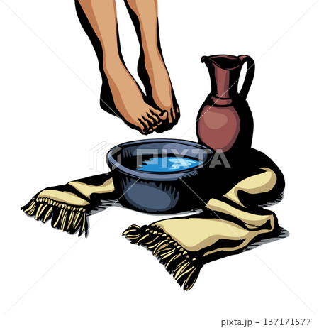 Vector drawing. Feet at the bowl Vector drawing. Feet at the bowl 137171577