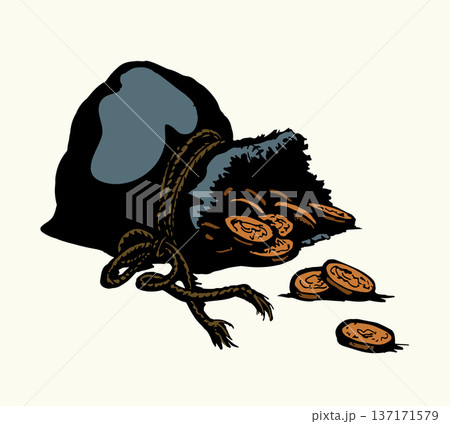 Vector drawing. Bag with coins 137171579
