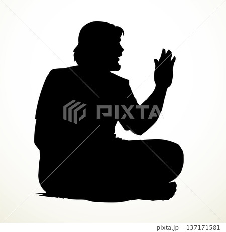Vector drawing. Man sitting on the ground 137171581