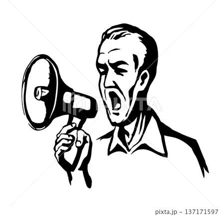 Vector Illustration. Man Shouting Into Megaphone 137171597