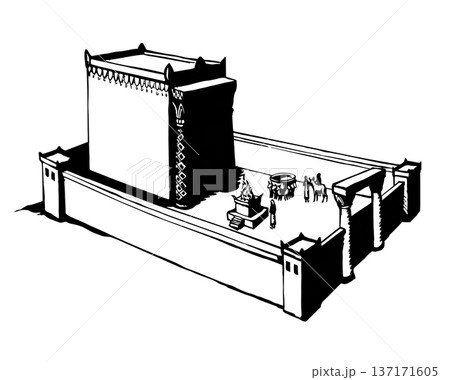 Vector drawing. Old Jewish Temple 137171605