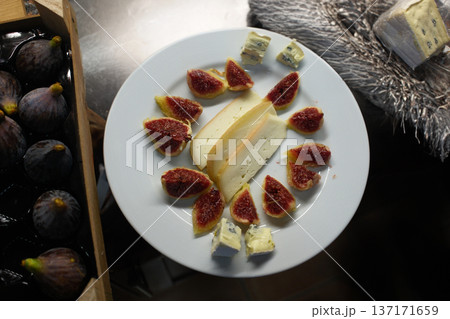 Fresh Figs Served as Dessert with Cheese Fresh Figs Served as Dessert with Cheese 137171659