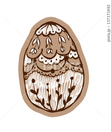 Creative paper craft Easter egg with floral ornament and brush texture Creative paper craft Easter egg with floral ornament and brush texture 137171692
