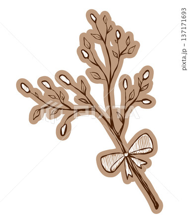 Handdrawn willow branch with soft buds in vintage chalk style Handdrawn willow branch with soft buds in vintage chalk style 137171693
