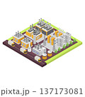 Concept of industrial plant with chimney tower or pipes isometric 137173081