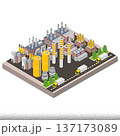Industrial plant concept with chimney tower or isometric pipes 137173089