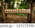 wooden children bed in the forest 137173596