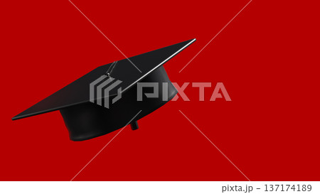 Minimal Black Graduation Cap on Red Background 3d render. 137174189