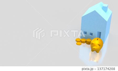 Golden Piggy Bank with House Investment Concept 3d render. 137174208