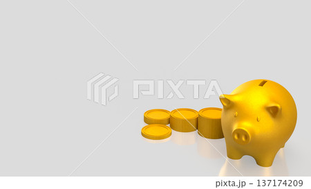 Golden Piggy Bank with Coins Savings Concept 3d render. 137174209