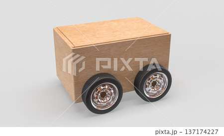 Minimalist Wooden Box Car on White Background 3d Render. Minimalist Wooden Box Car on White Background 3d Render. 137174227