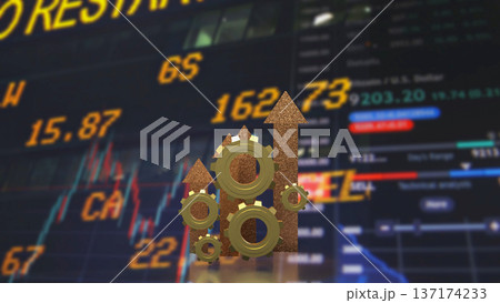 Financial Market Growth Concept with Gears and Rising Arrows 3d render. 137174233