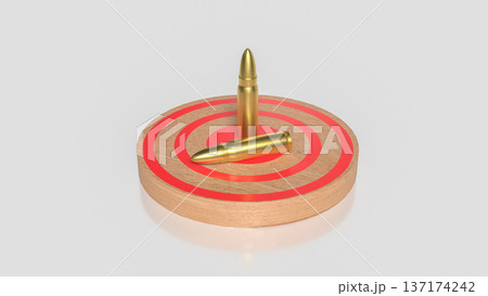 Bullets on Target Board Symbolizing Precision Aim 3d render. Bullets on Target Board Symbolizing Precision Aim 3d render. 137174242