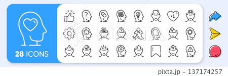Mental health line icons. Interest rate, AI generate, Inflation icons. Stress anxiety, headache pill and person therapy set. Bipolar disorder, cognitive trouble and depression line icons. Vector Mental health line icons. Interest rate, AI generate, Inflation icons. Stress anxiety, headache pill and person therapy set. Bipolar disorder, cognitive trouble and depression line icons. Vector 137174257